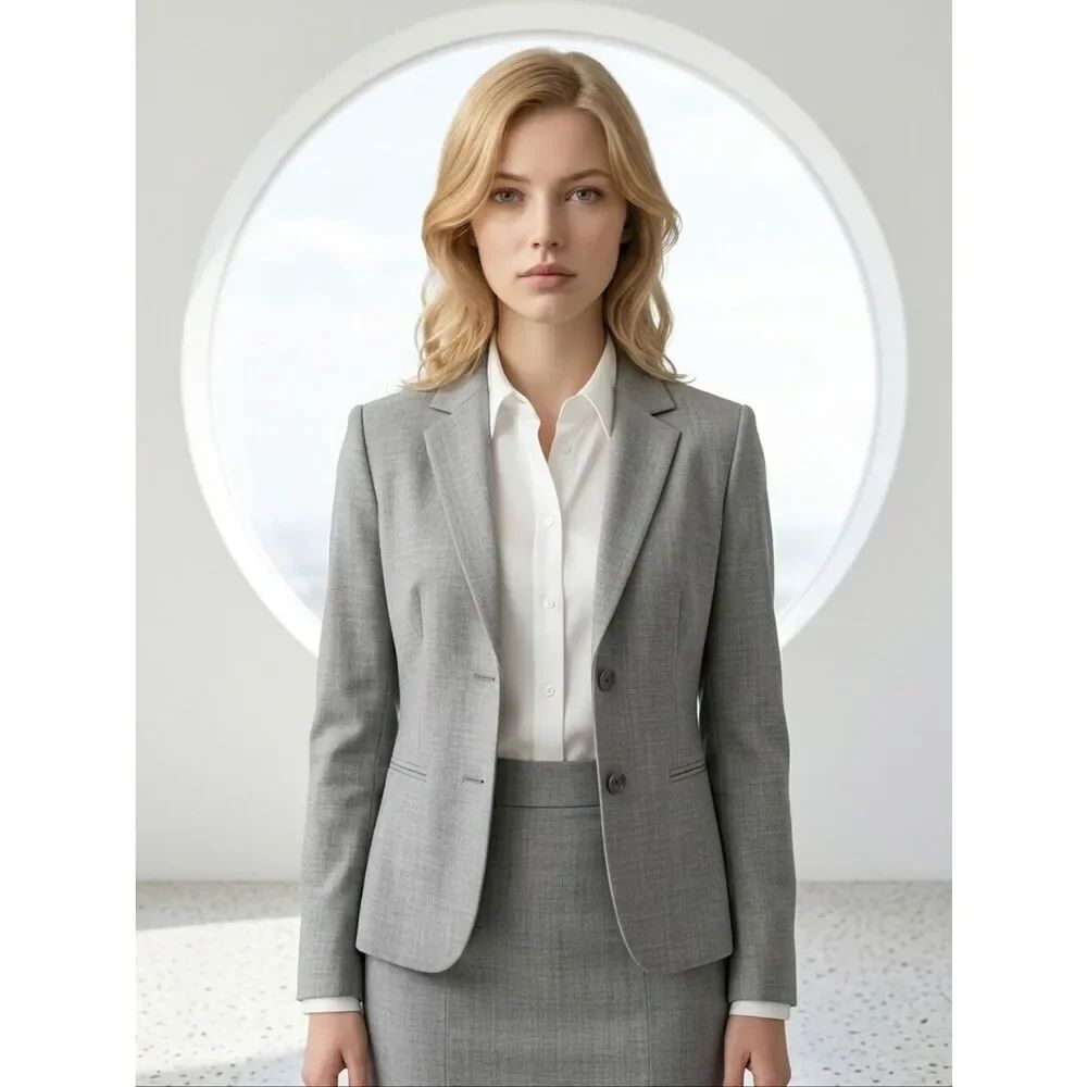 Calvin Klein Gray 2-Button Blazer Womens Office Suit Jacket Size 2 Professional
